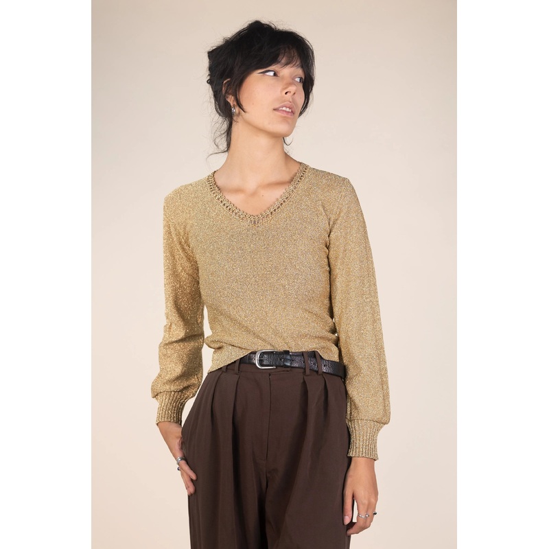 70s Gold Glitter Long Sleeve Top