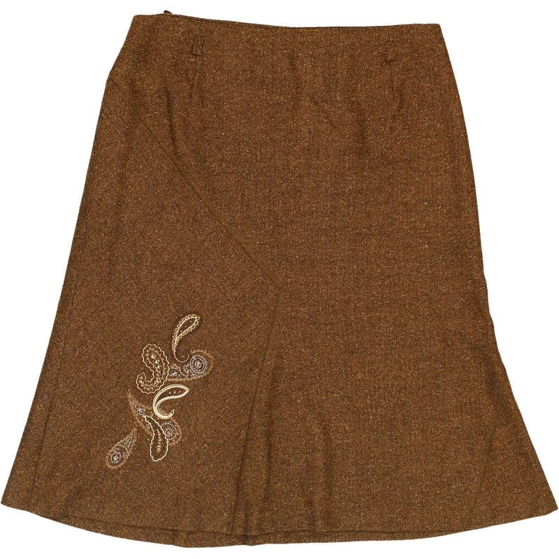 00s Brown Wool Flared Embroidered Skirt