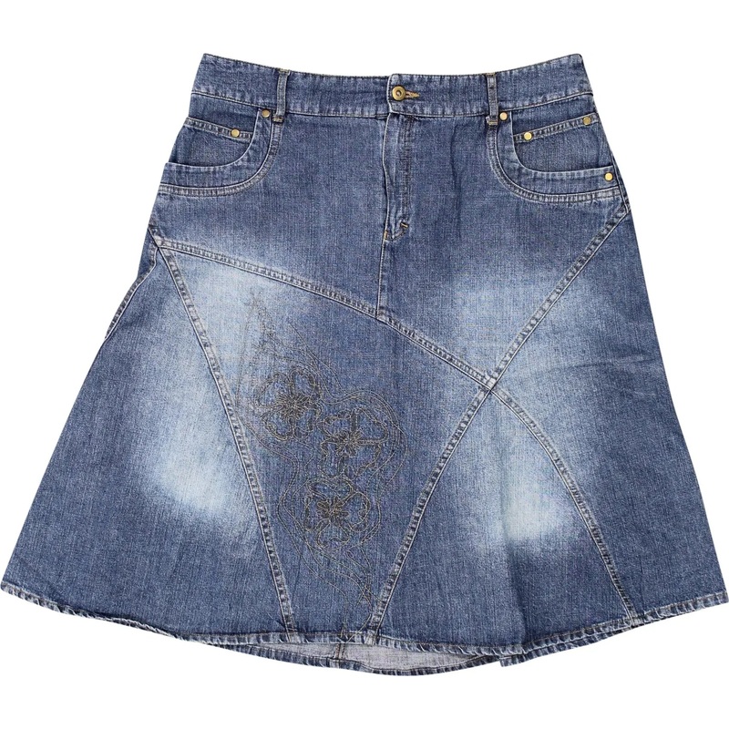 00s Flared Asymmetrical Seam Denim Skirt