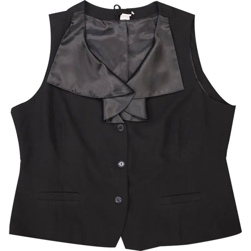 00s Black Satin Ruffle Waistcoat
