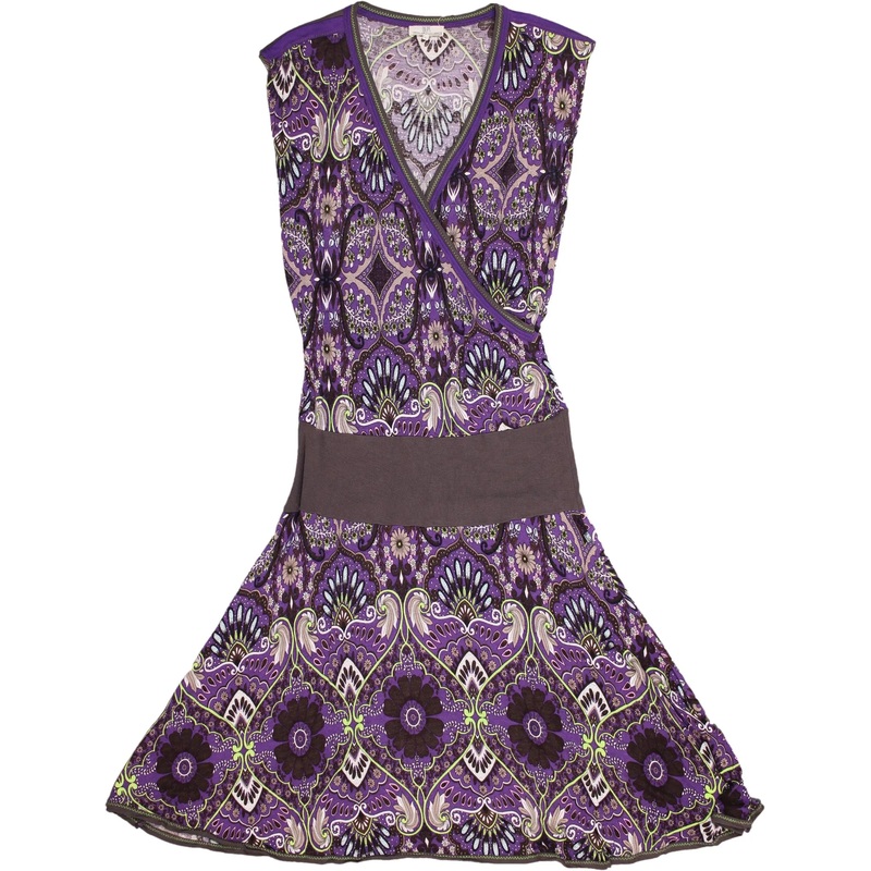 00s Purple Brown Boho Wrap Dress