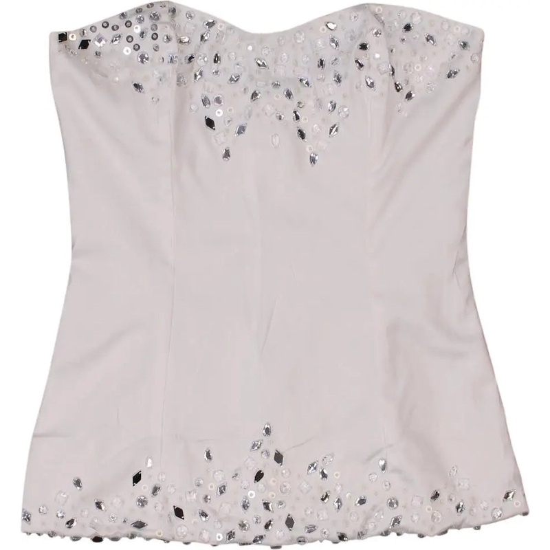 00s White Bejeweled Corset Top
