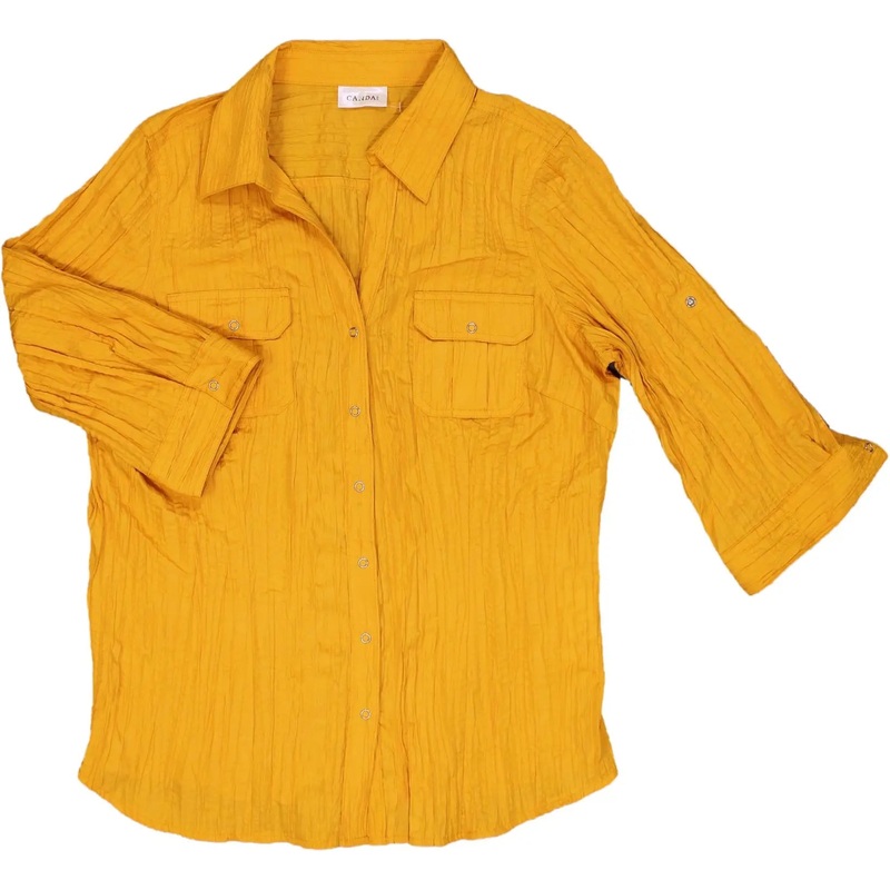00s Yellow Fitted Crinkle Blouse