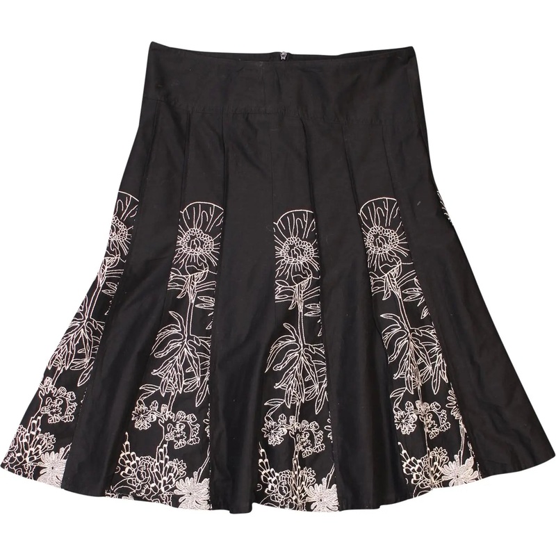 00s Black Pleated Skirt with Floral Inserts