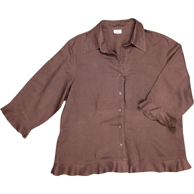 00s Brown Ruffle Blouse