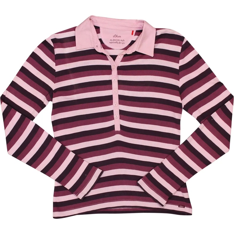 00s Pink Stripe Long Sleeve Polo Top