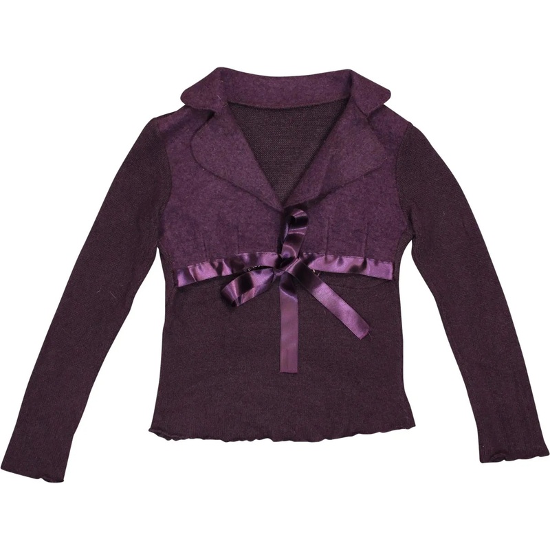 00s Purple Mohair Embroidered Top with Satin Bow
