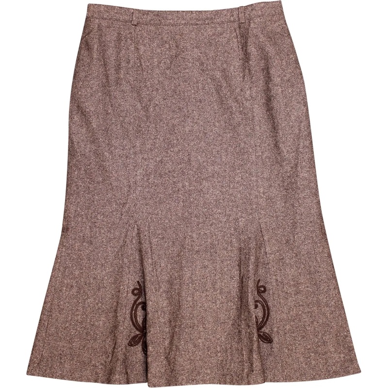 00s Brown Flared Midi Mermaid Skirt