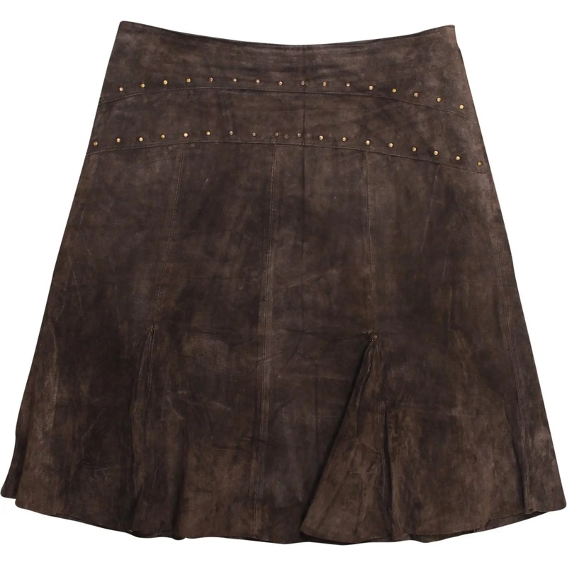 00s Brown Leather Flared Skirt