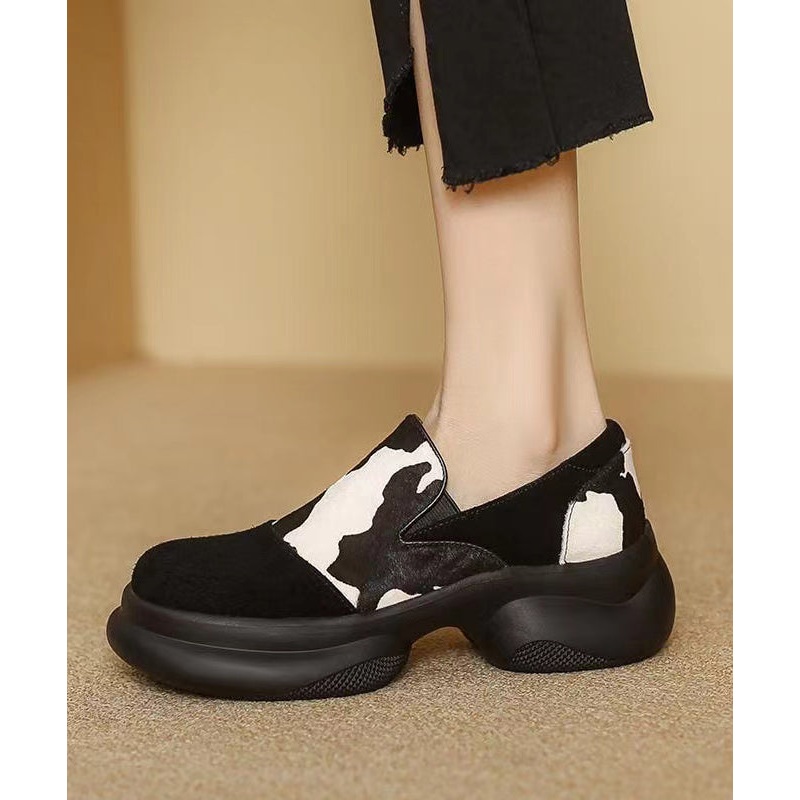 2024 New White Horse Hair Splicing Platform Loafer Shoes RS012