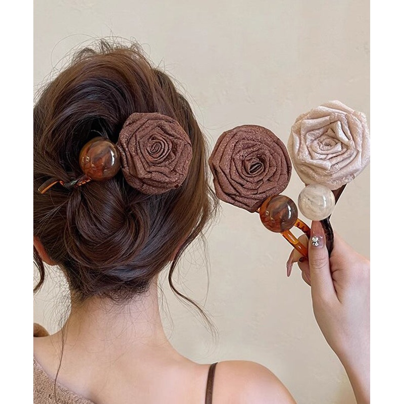 Art Chocolate Plastic Fabric Art Rose Ball Hairpin RA005