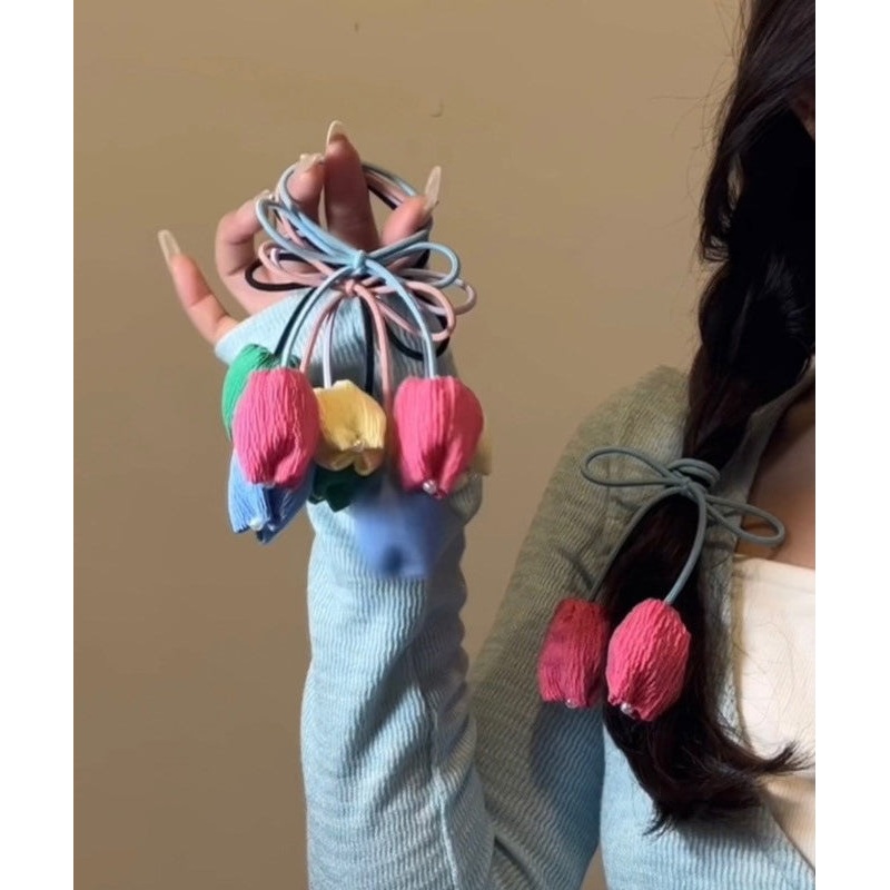 Beautiful Pink Handmade Weaving Tulip Bow Tassel Hair Rope RA038