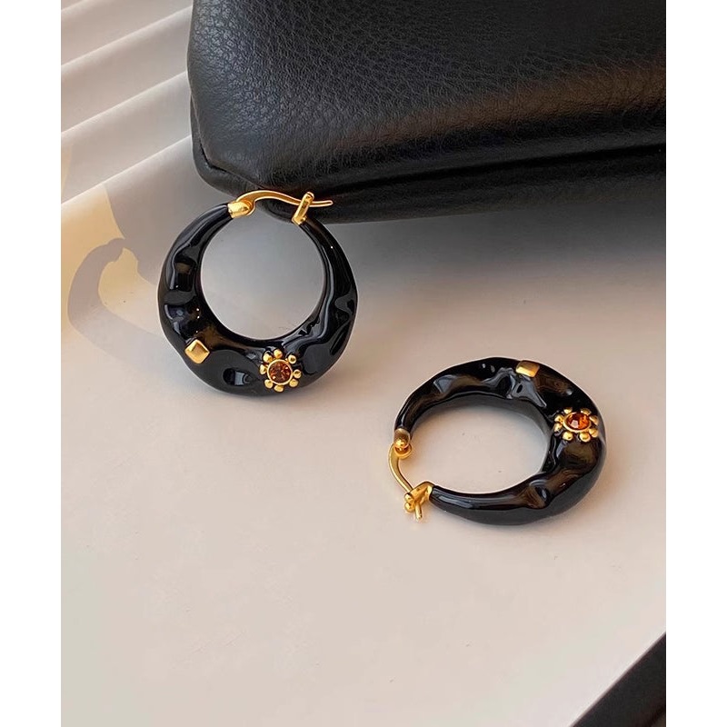 Boho Black Copper Alloy Enamel Drop Glaze C Shaped Hoop Earrings RA019