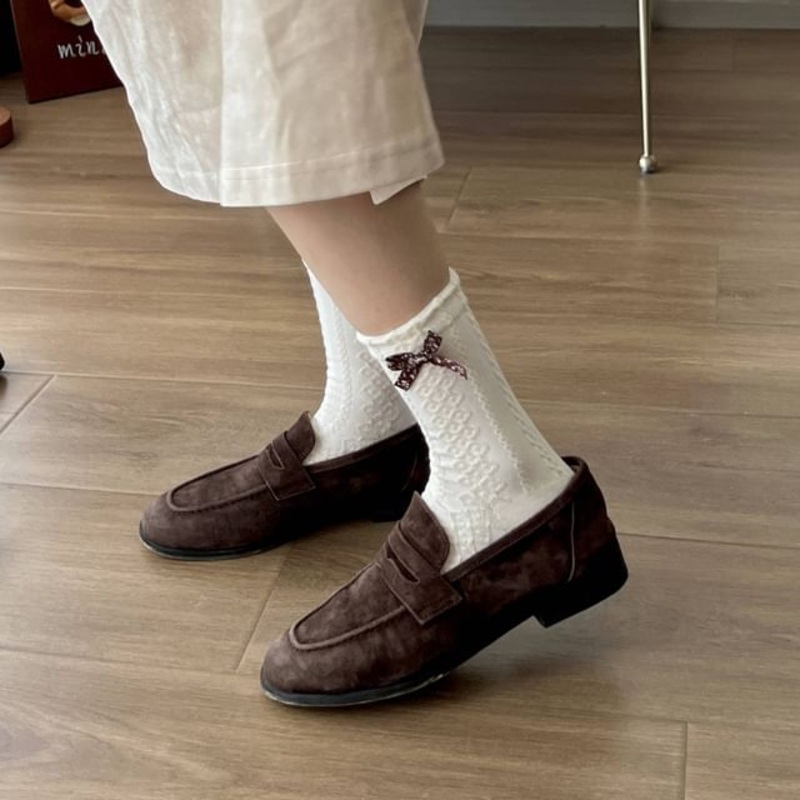 Bow Detail Cres  Socks|Bow – Almond|Flower – Almond|Flower – Green & Coffee|One Size