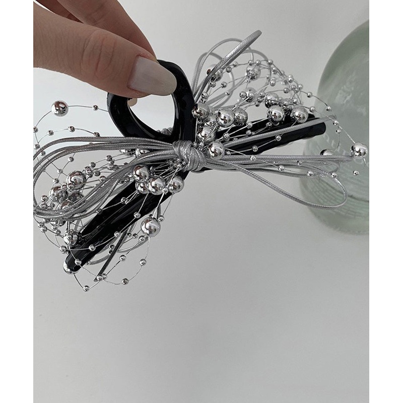 Chic Black Acrylic Bow Round Beads Hairpin RA011