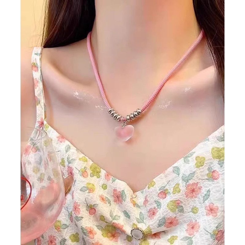 Cute Pink Handmade Weaving Love Pendant Necklace RA037
