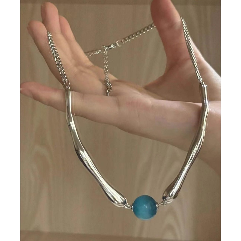 Fine Blue Metal Asymmetric Beads Pendant Necklace RA009