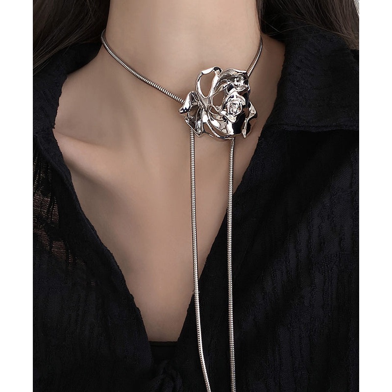 Fine Silk Stainless Steel Alloy Rose Lariat Necklace RA029