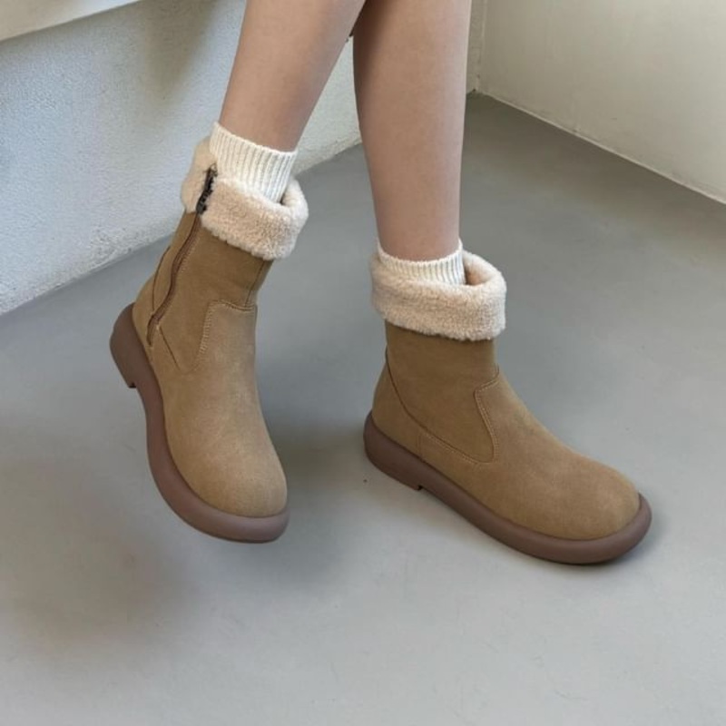 Fleece-Lined Short Snow Boots|Brown|Khaki|35|36|37|38|39|40