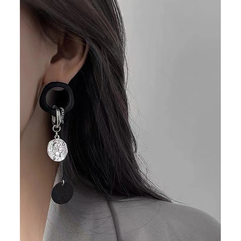 Handmade Black Copper Disc Tassel Drop Earrings RA016