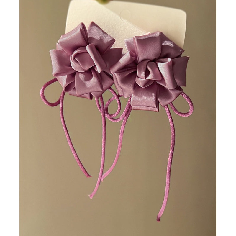 Handmade Purple Alloy Silk Floral Butterfly Tassel Drop Earrings RA035