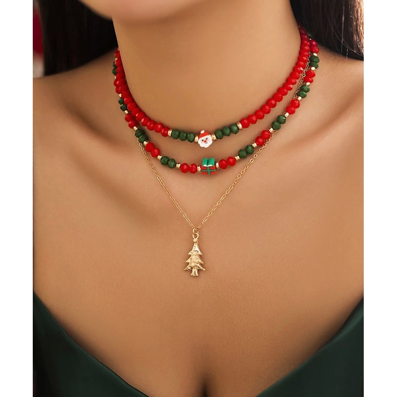 Korean Cute Red And Green Crystal Beaded Clavicle Necklace Fashion RA030