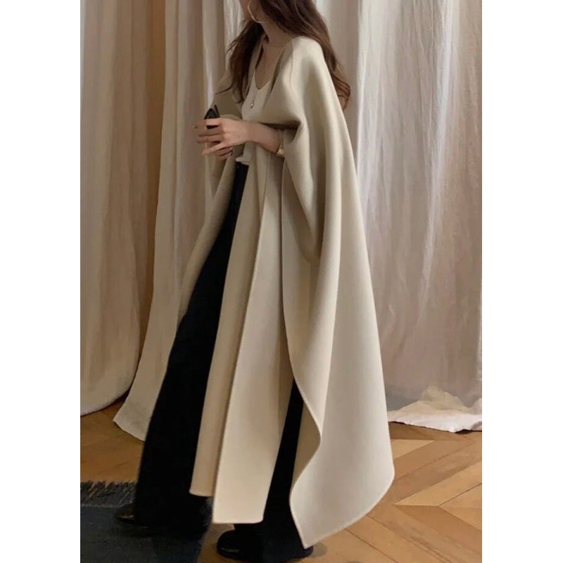 Natural Light Khaki V Neck Asymmetrical Woolen Cardigans Winter RP025
