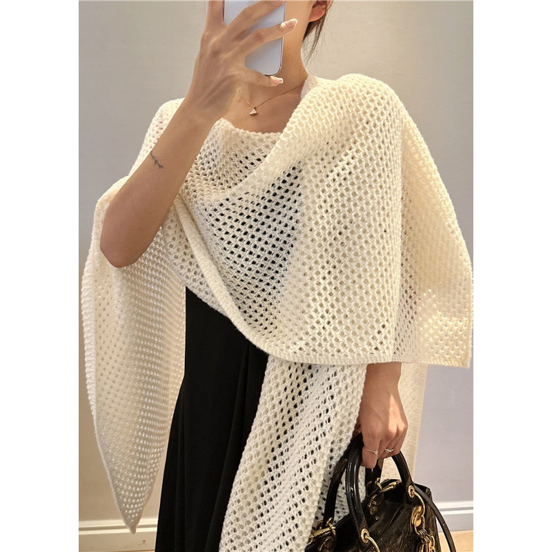 Simple Beige Hollow Out Sold Knit Cape Winter RP024