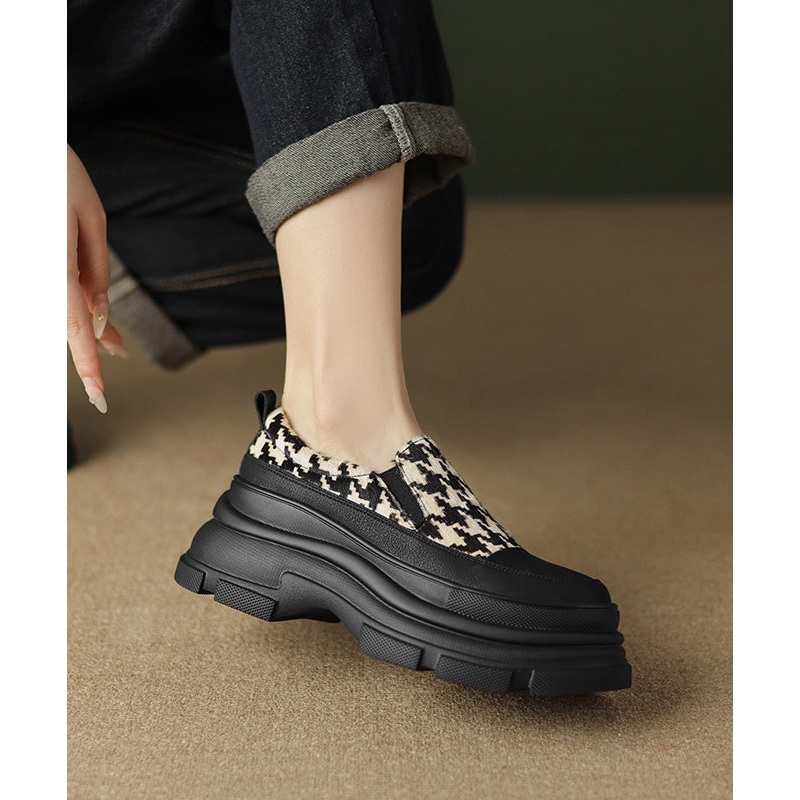 Black Versatile Women Splicing Platform Loafer Shoes RD004