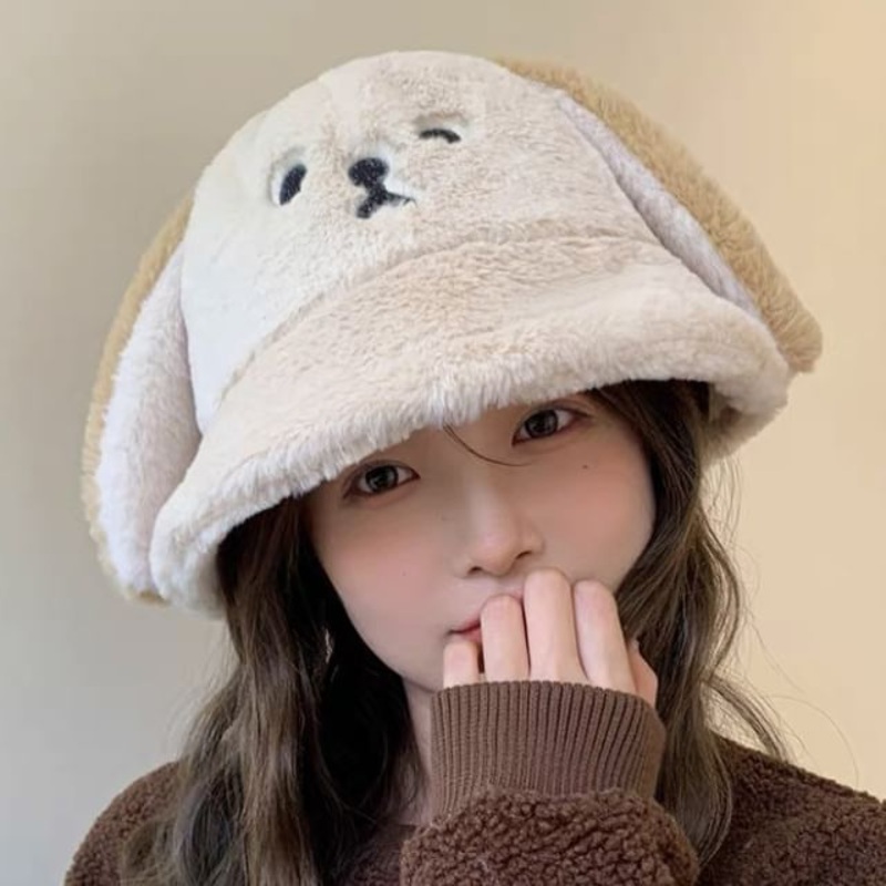 Dog Chenille Bucket Hat|Black|Gray|Khaki|Off-White|One Size