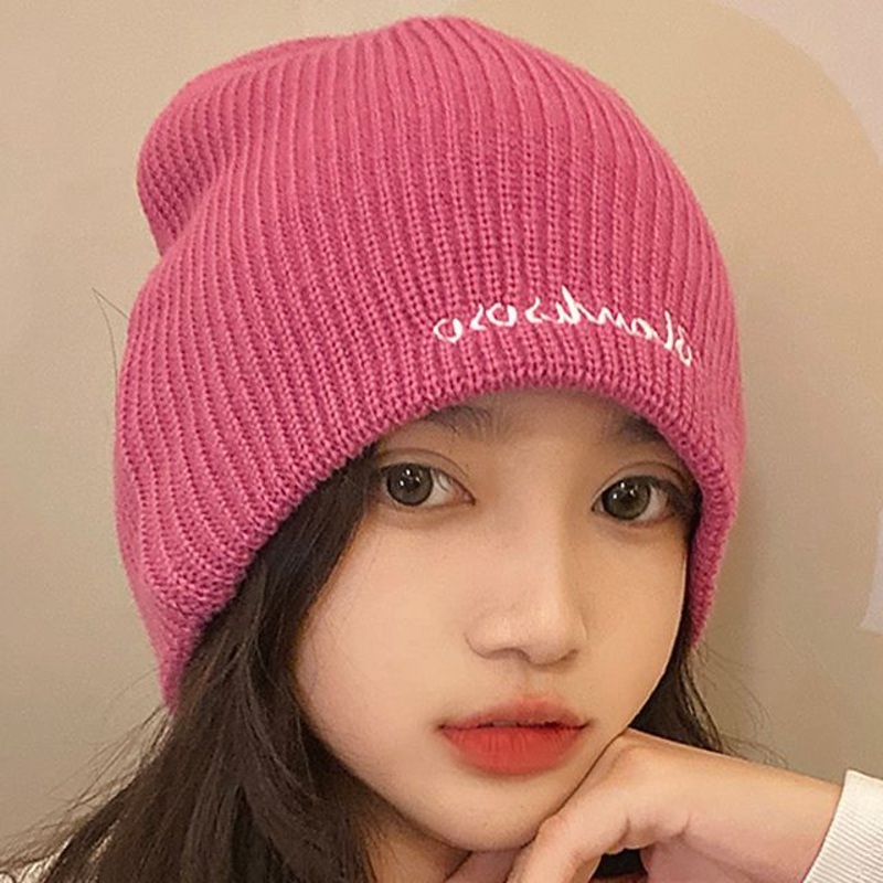 Embroidered Knit Beanie|Beige|Black|Dark Blue|Dark Coffee|Gray|Green|Milky White|Orange|Purple|Sky Blue|One Size