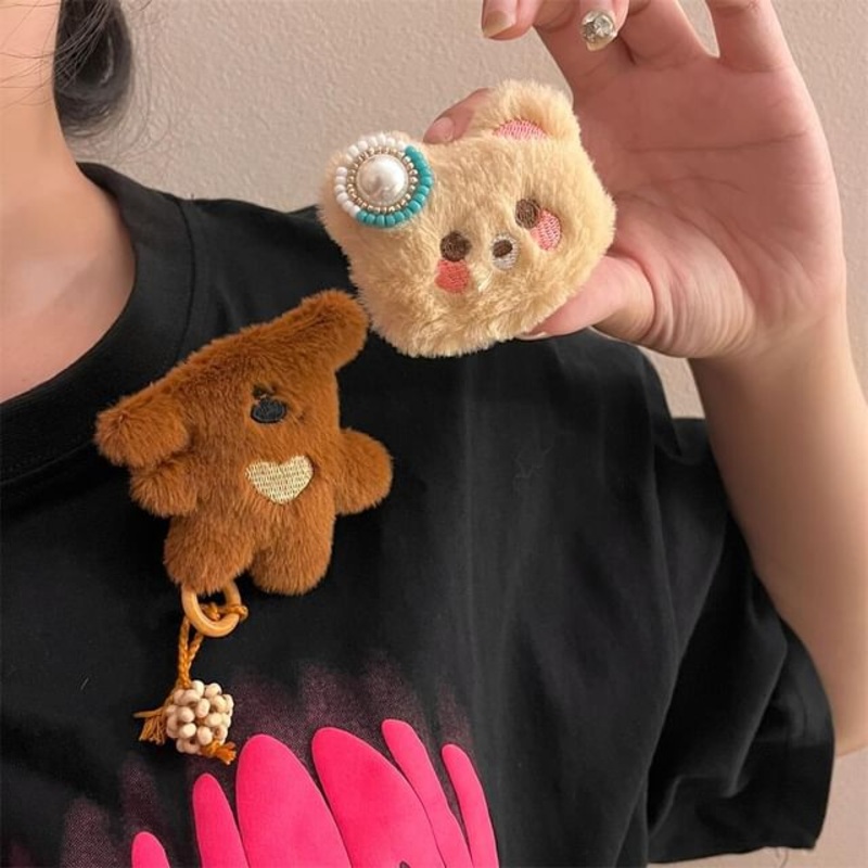 Furry Bear Necklace / Brooch|Brooch – Beige|Brooch – Coffee|Necklace – Beige|Necklace – Coffee|One Size