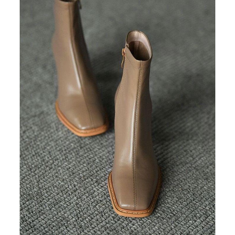 Khaki zippered Faux Leather Boots High Heels RD023