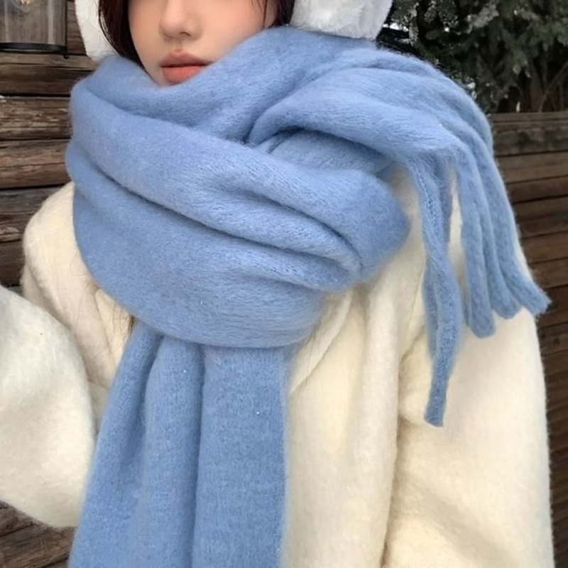 Plain Mohair Fringed Shawl|Airy Blue|Black|Dark Blue|Red|Rose Pink|White|One Size