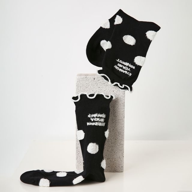 Polka Dot Crew Socks|R8809 – Black & White|One Size