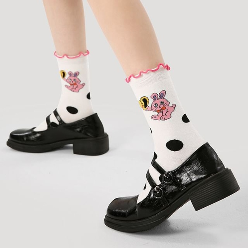 Rabbit Dotted Socks|R8823 – Black & White|One Size