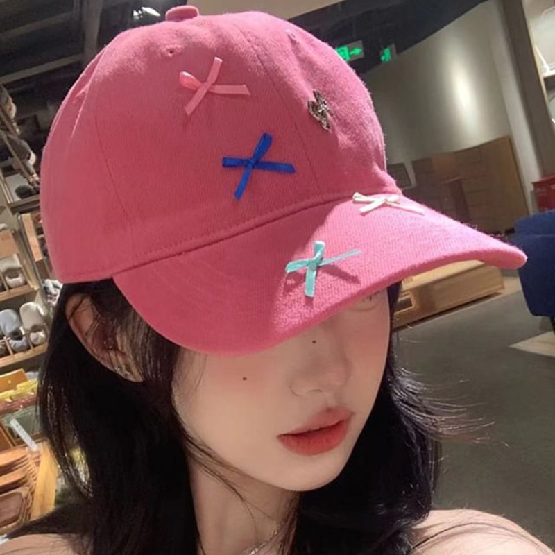 Ribbon Baseball Cap|Black|Off-White|Rose Pink|One Size