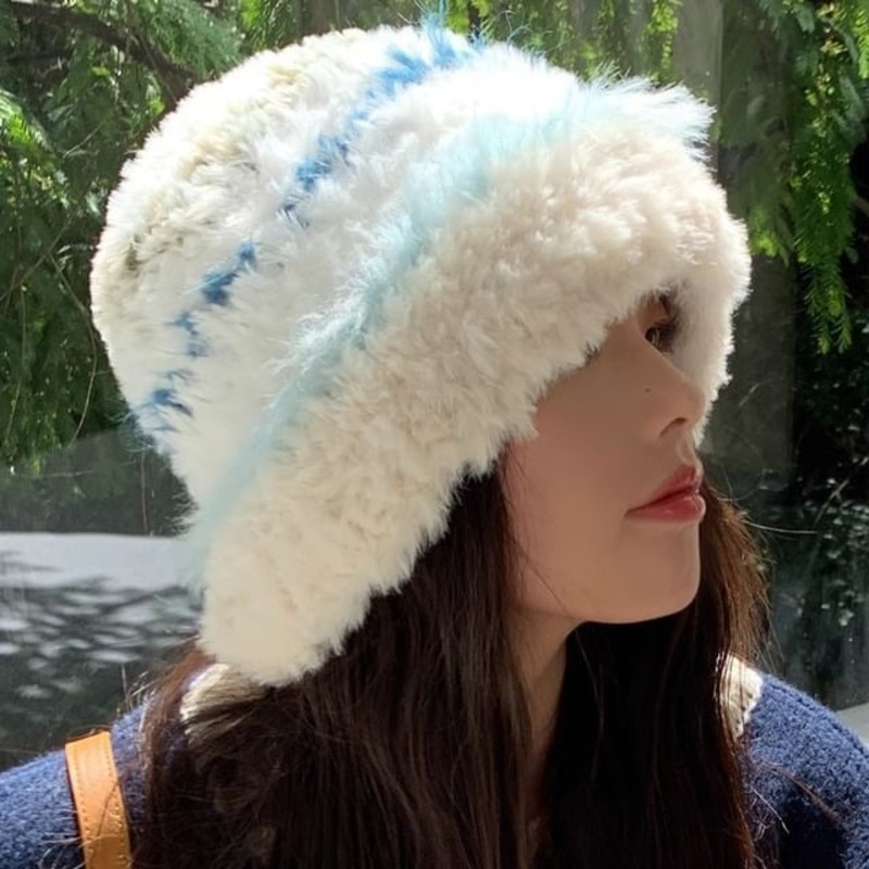 Striped Faux Fur Hat|Black|Gray|White|One Size
