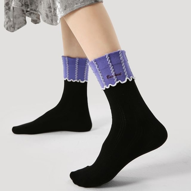 Two Tone Crew Socks|R8817 – Black & Purple|One Size