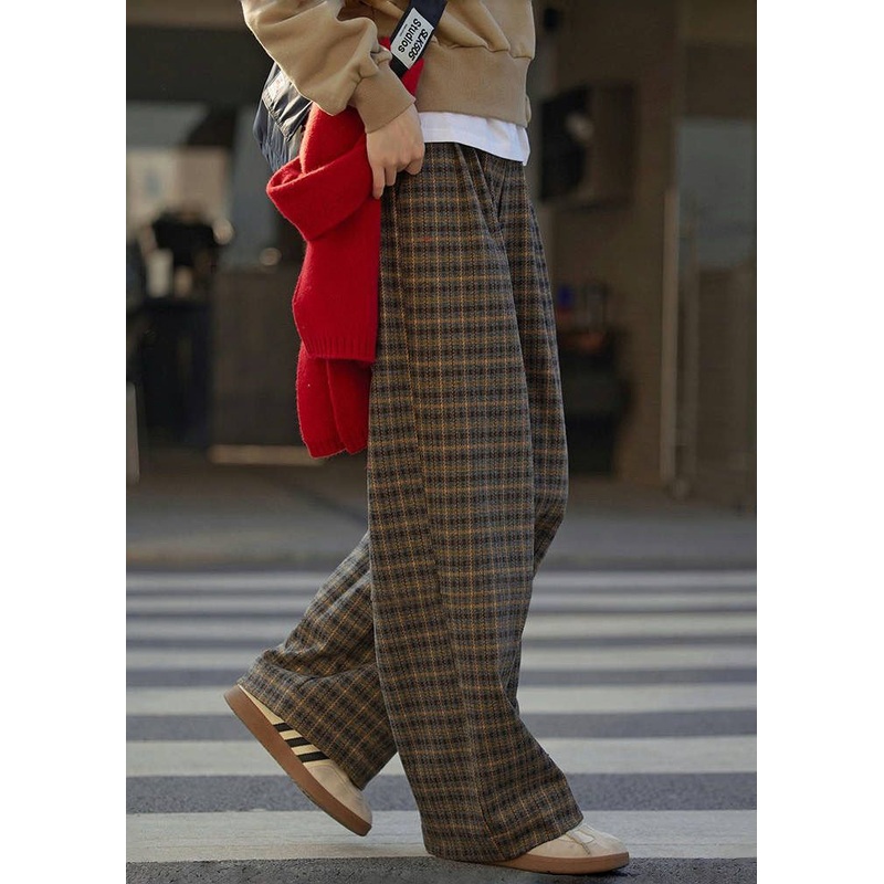 2024 New Plaid High Waist Wide Leg Pants Fall Winter RF008