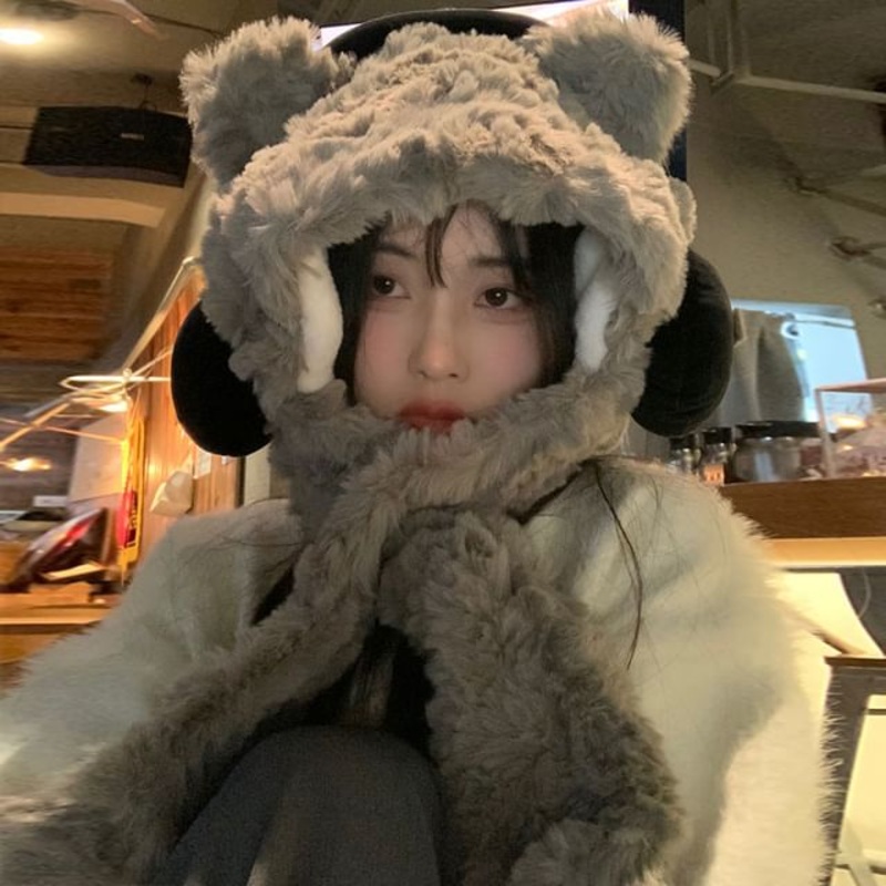Bear Ear Fluffy Hat|Gray|Khaki|Off-White|M