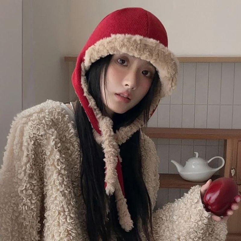 Fleece Lined Trapper Hat|Off-White|Wine Red|One Size