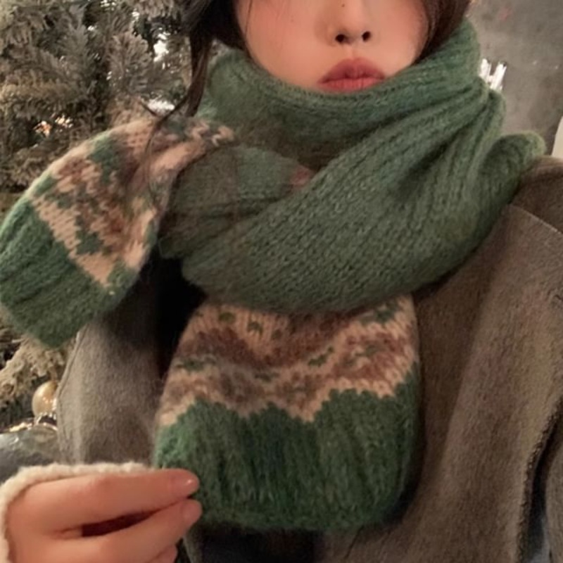 Patterned Knit Scarf|Beige|Black|Dark Coffee|Green|Khaki|Maroon|One Size