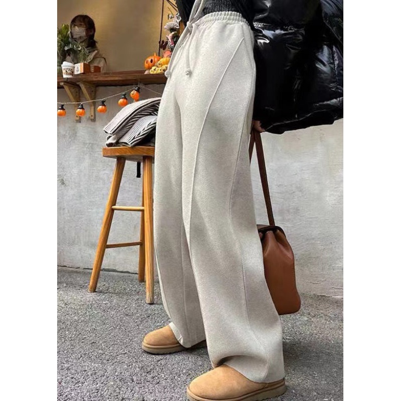 Simple Apricot Pockets Elastic Waist Woolen Pants Winter RF018