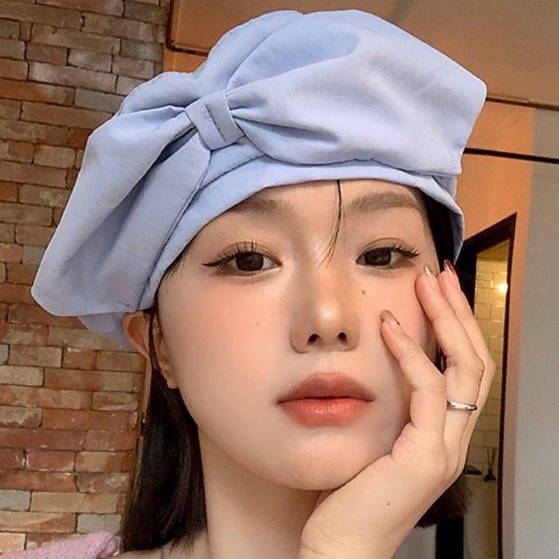 Bow Plain Beret|Blue|Pink|One Size
