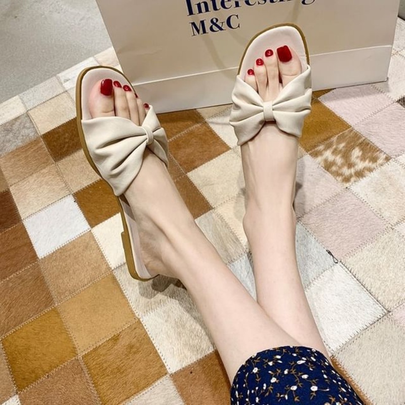 Bow Slide Sandals|Cross Strap – Off-White|Knotted – Off-White|35|36|37|38|39|40