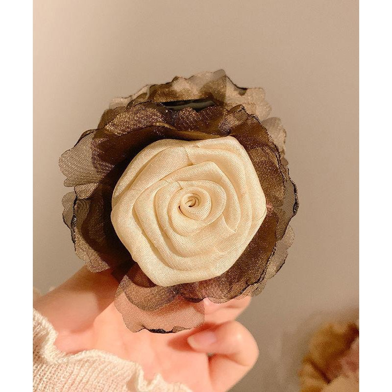 Chinese Style Coffee Tulle Rose Hairpin RG012