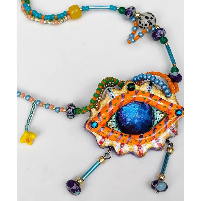 Original Design Rainbow Alloy Beading Tassel Pendant Necklace RG018