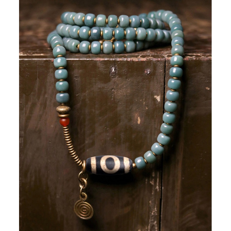 Vintage Green Copper Bodhi Beading Tassel Charm Bracelet RG011