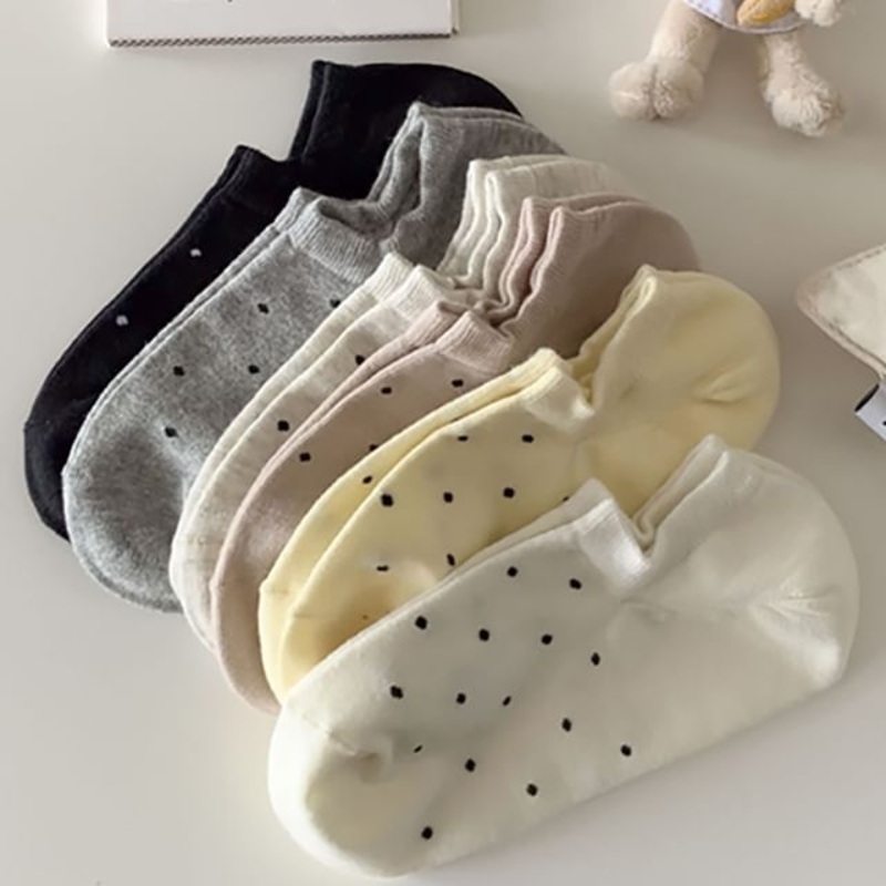 Dotted No Show Socks|1 Pair – Black|1 Pair – Gray|1 Pair – Khaki|1 Pair – Light Gray|1 Pair – Milky Yellow|1 Pair – White|Set of 2 – Color Random|One Size